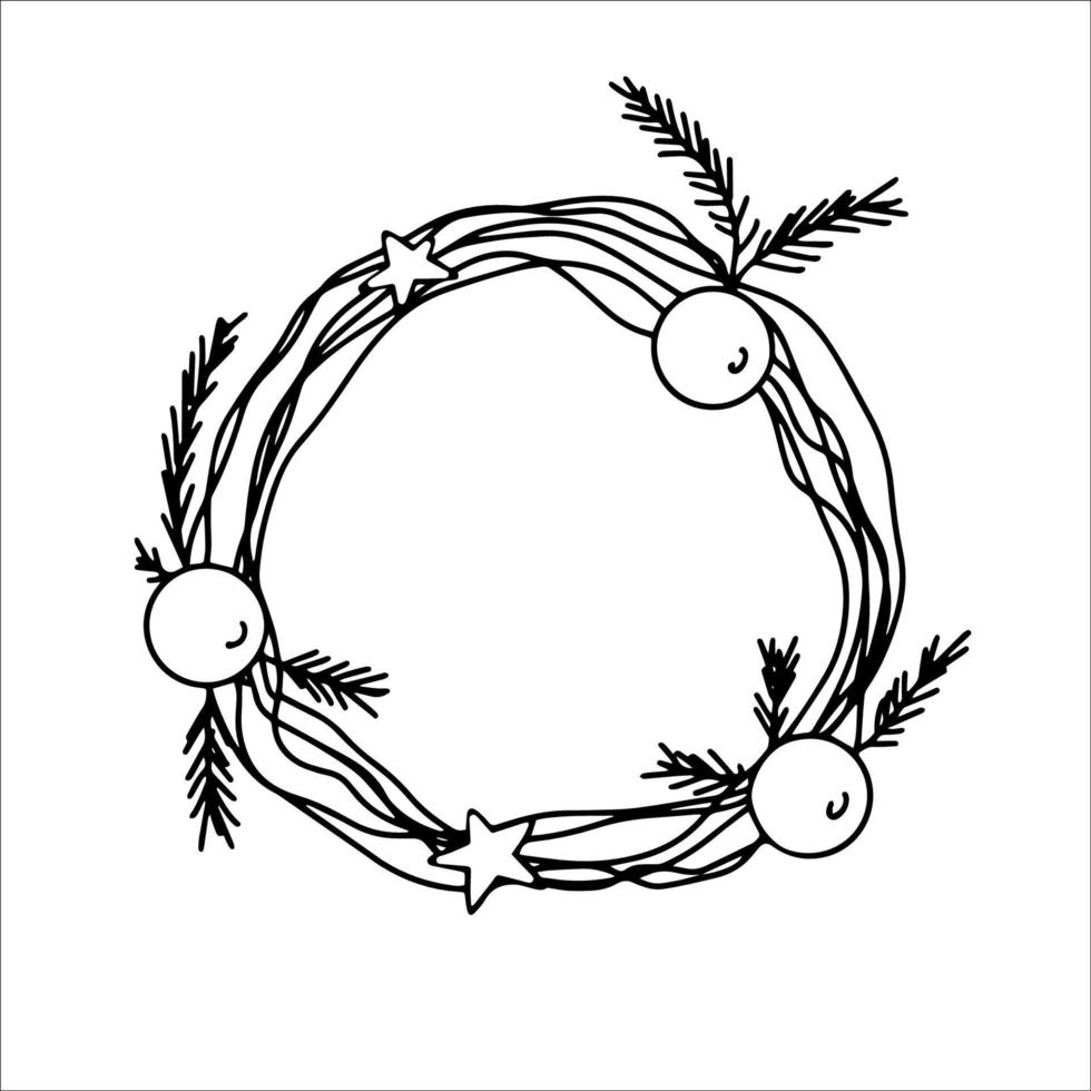 Hand drawn Christmas wreath. Doodle vector illustration