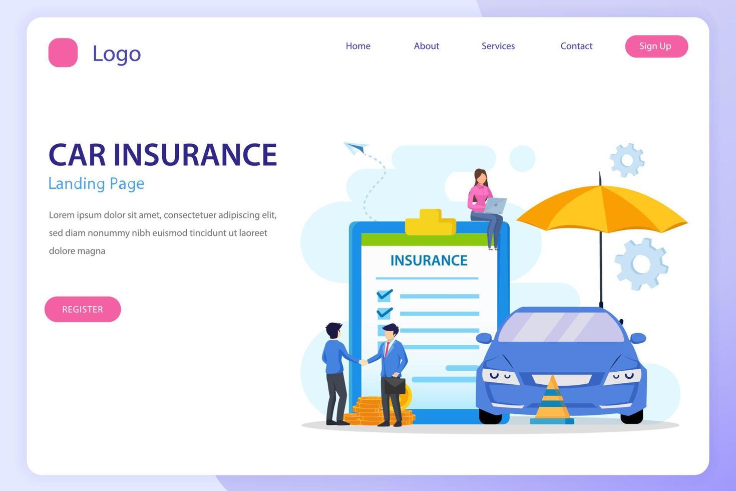 PrintCar insurance policy form with umbrella. Insurance agent, Protection, damage or collision vector