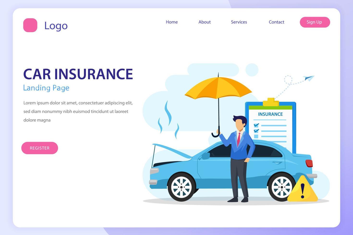 PrintCar insurance policy form with umbrella. Insurance agent, Protection, damage or collision vector