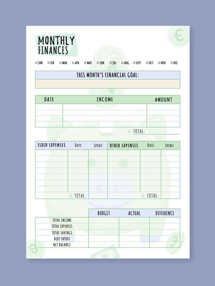 Monthly planner template minimalist planners organizer page vector design Planner blank template.