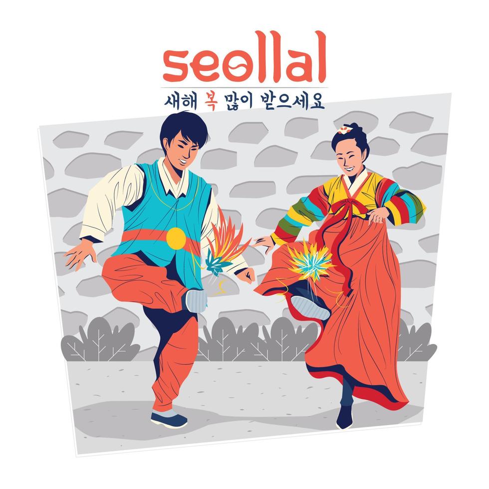 Korean People Playing Jegichagi in Celebration of Seollal Concept vector