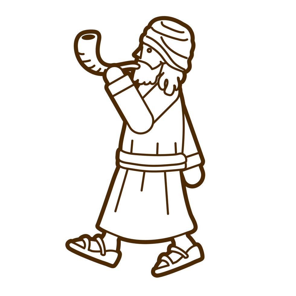Outline Jewish Blowing the Shofar Sheep Horn Cartoon Graphic Vector