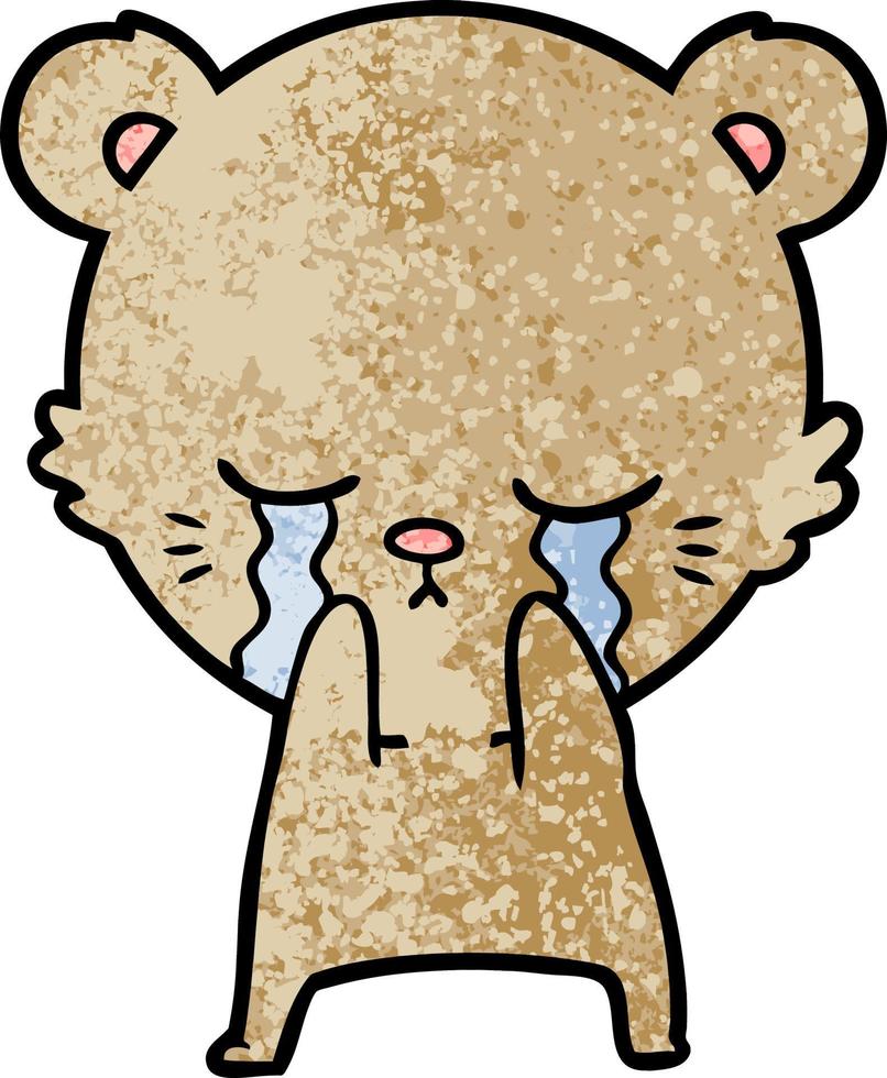 Retro grunge texture cartoon bear crying vector