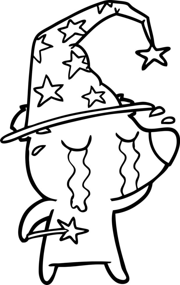 Line drawing cartoon bear crying vector