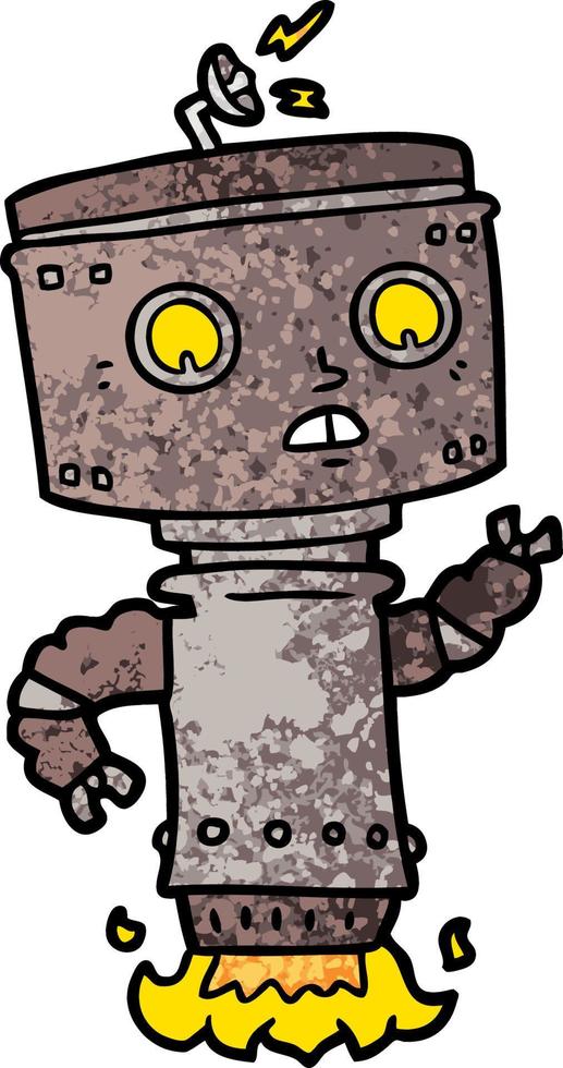 Retro grunge texture cartoon cute robot vector