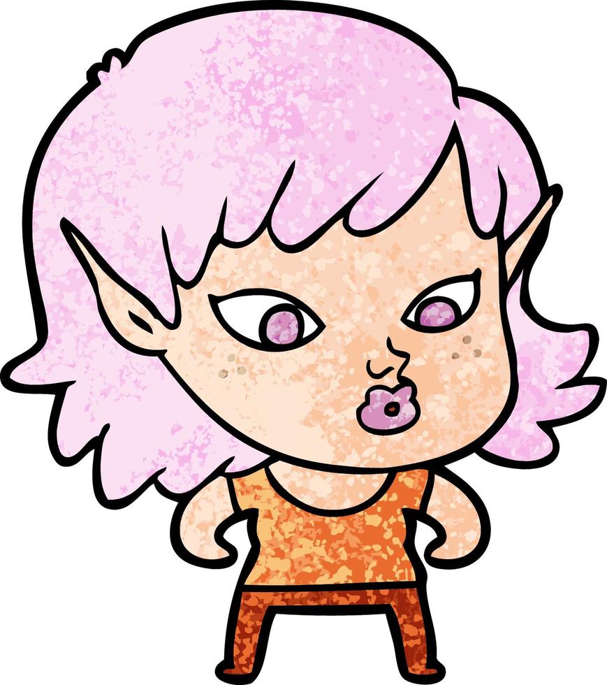 personaje de niña elfa vectorial en estilo de dibujos animados vector