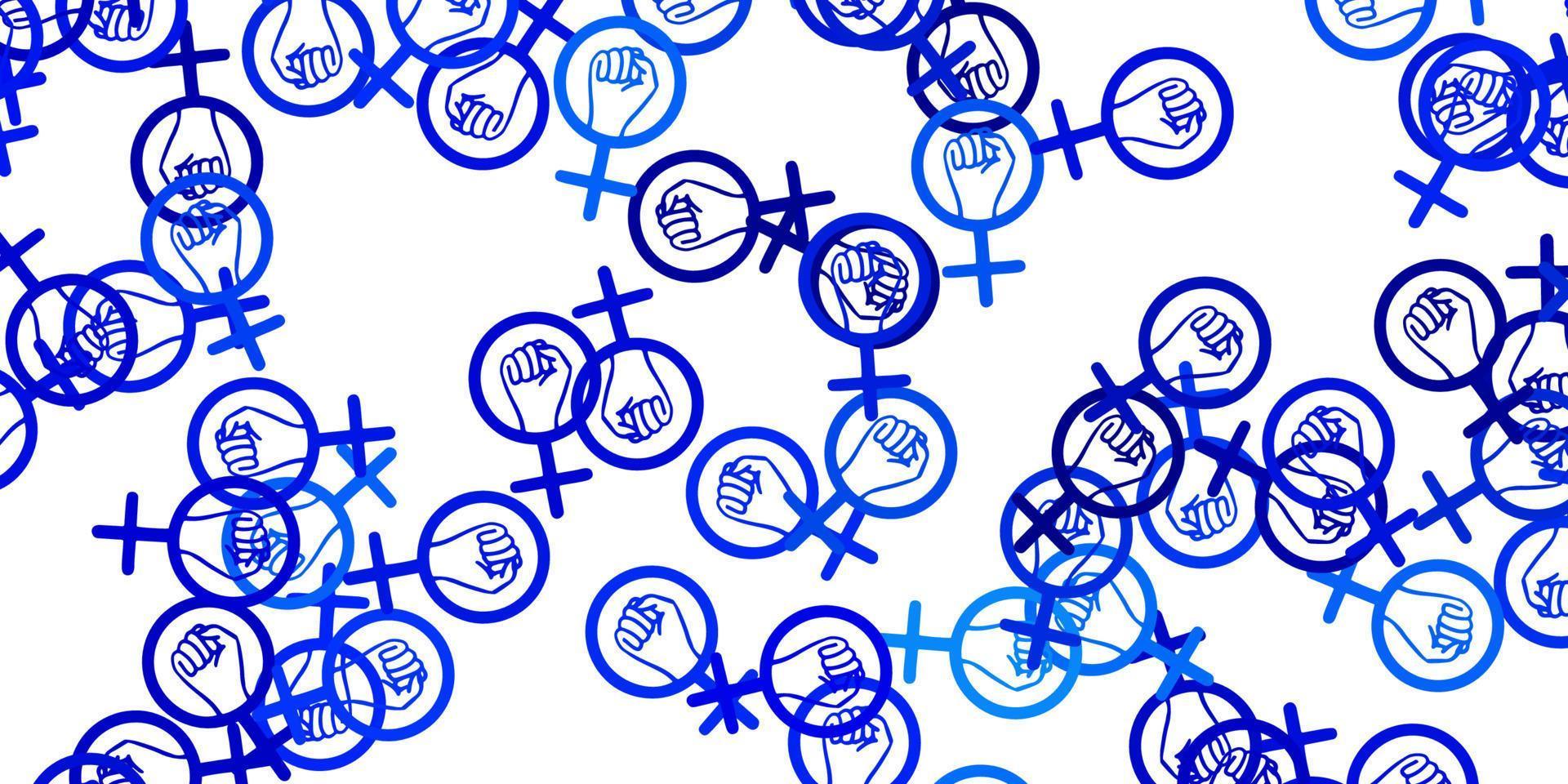 textura de vector azul claro con símbolos de derechos de las mujeres.