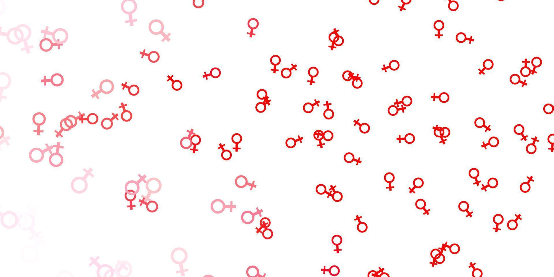 Fondo de vector rojo claro con símbolos de mujer.