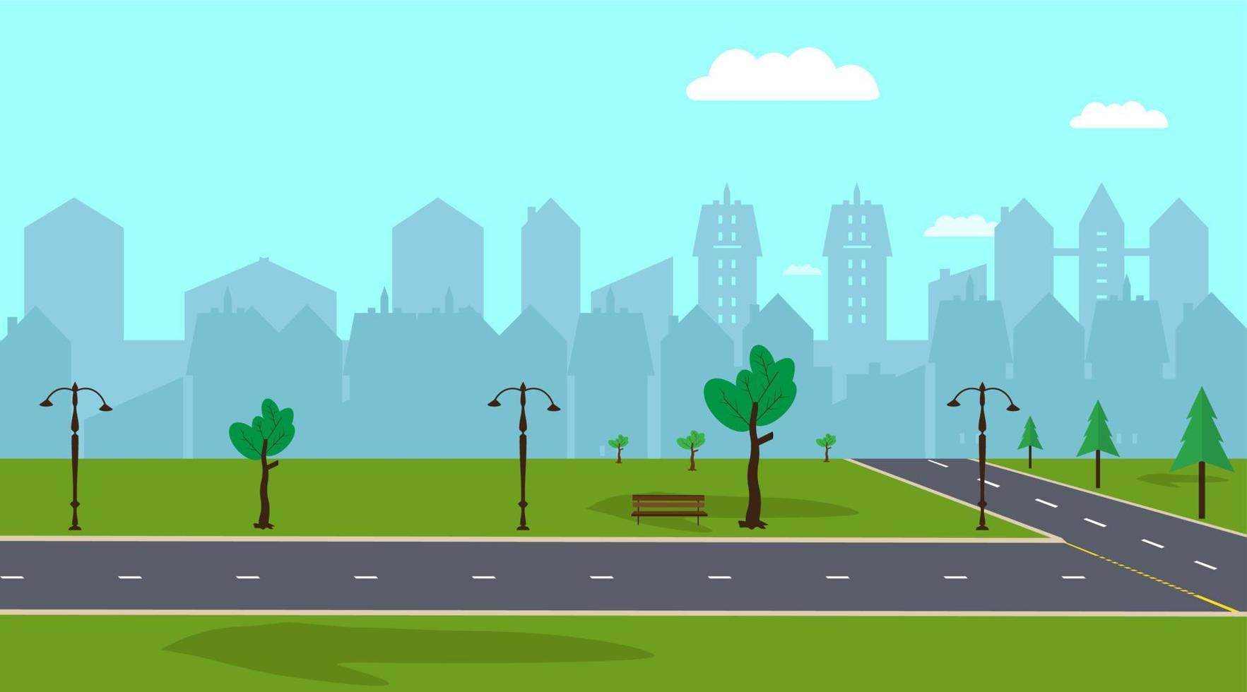 landscape with skyscraper and road vector illustration