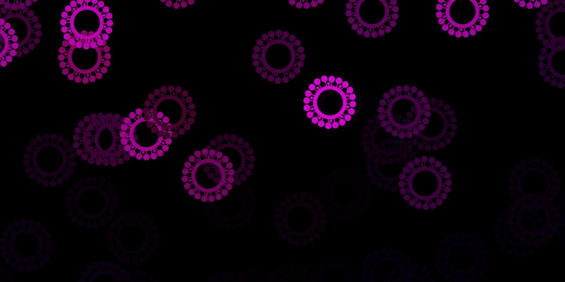 Dark pink vector background with covid-19 symbols.