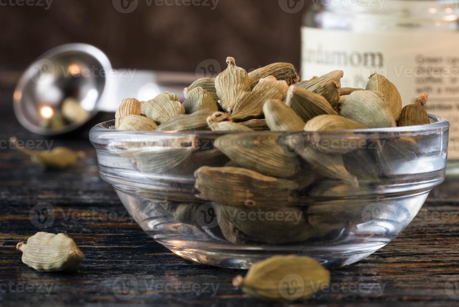Green Cardamom Pods in a Bowl photo
