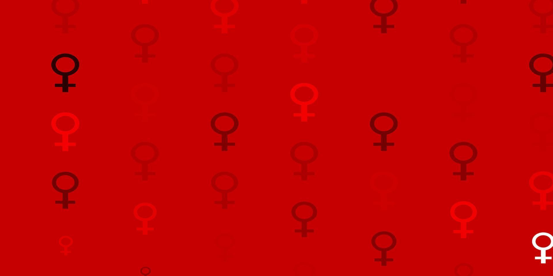 textura de vector rojo claro con símbolos de derechos de las mujeres.