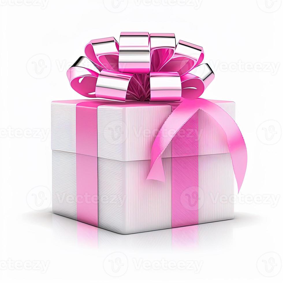 3d gift box on isolated white background. Birthday, celebration, 3d packaging photo