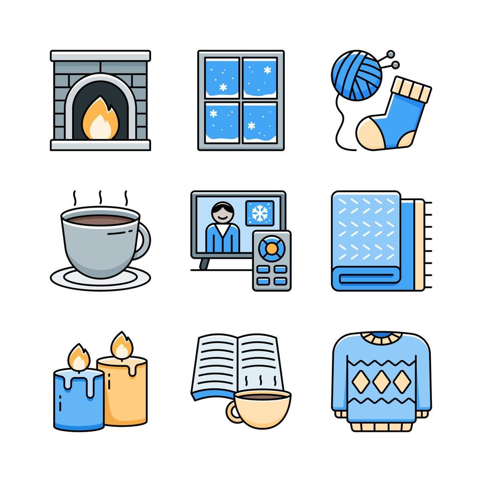 Winter Indoor Activity Icon Set vector