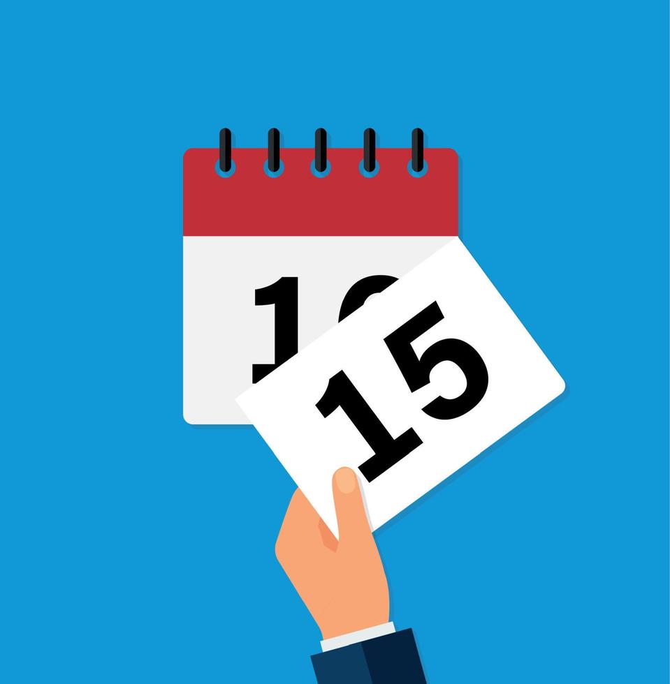 tear off a leaf on a wall calendar. the coming of a new day. flat vector illustration.
