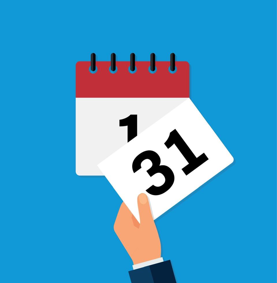 tear off a leaf on a wall calendar. the coming of a new day. flat vector illustration.