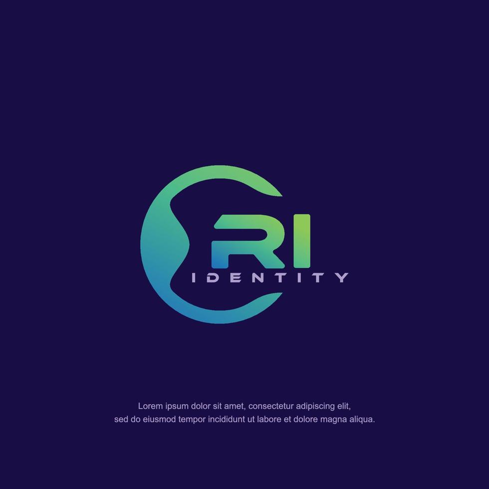 RI Initial letter circular line logo template vector with gradient color blend