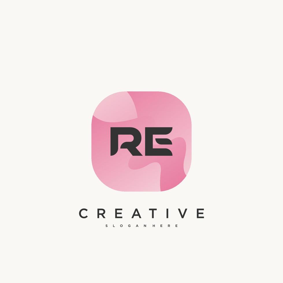 RE Initial Letter logo icon design template elements with wave colorful art. vector