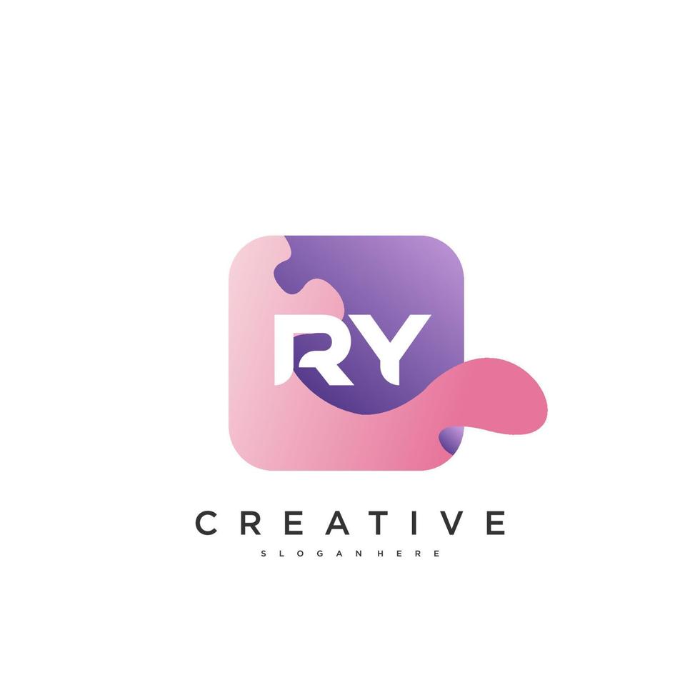 Elementos de plantilla de diseño de icono de logotipo de letra inicial ry con arte colorido de onda. vector
