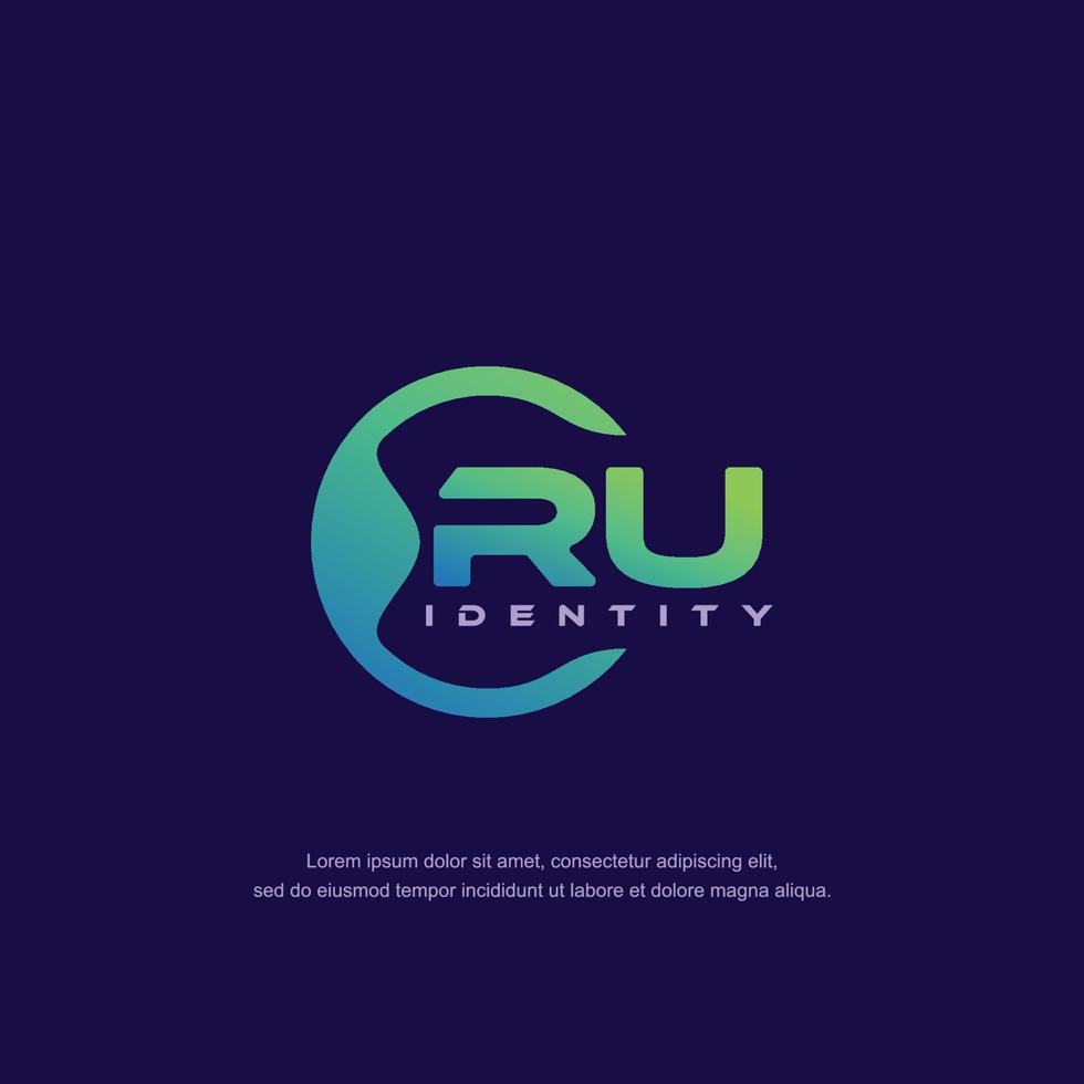 RU Initial letter circular line logo template vector with gradient color blend