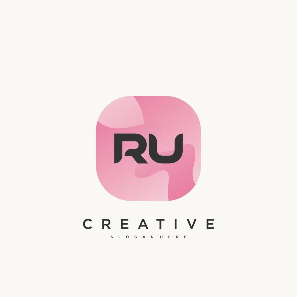 elementos de plantilla de diseño de icono de logotipo de letra inicial ru con arte colorido de onda. vector