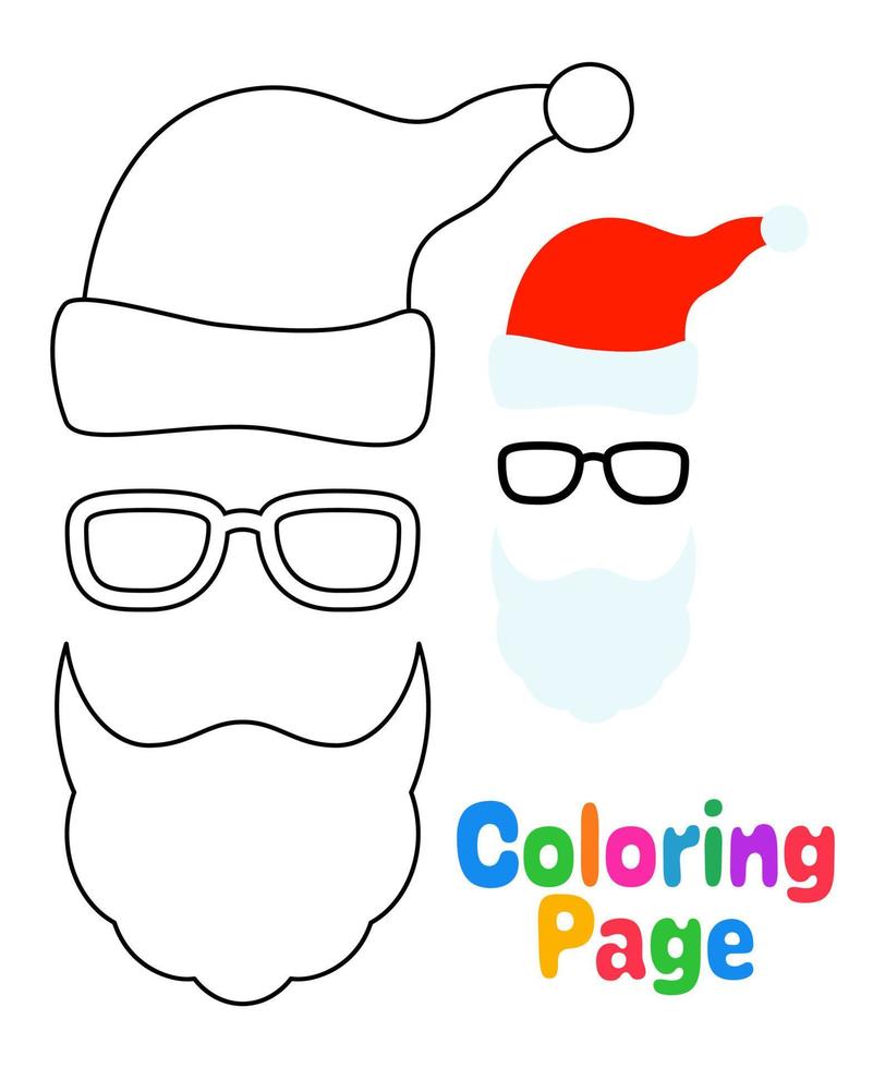 Coloring page with Beard with christmas hat and glasses for kids vector