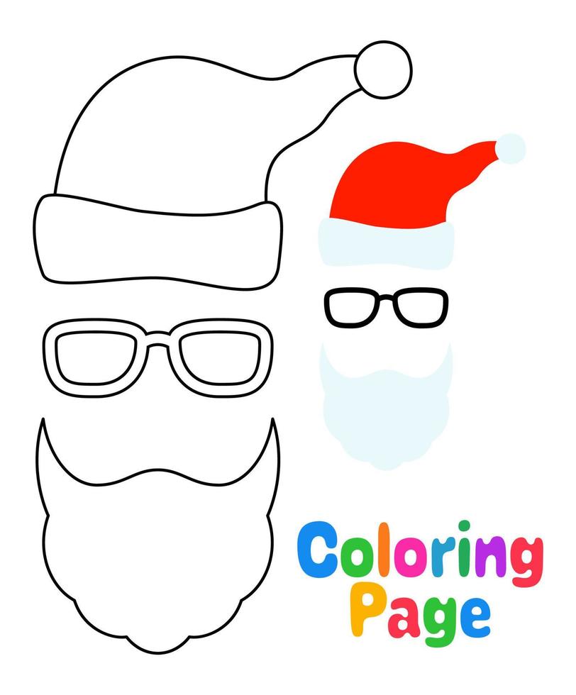 página para colorear con barba con gorro de navidad y gafas para niños vector