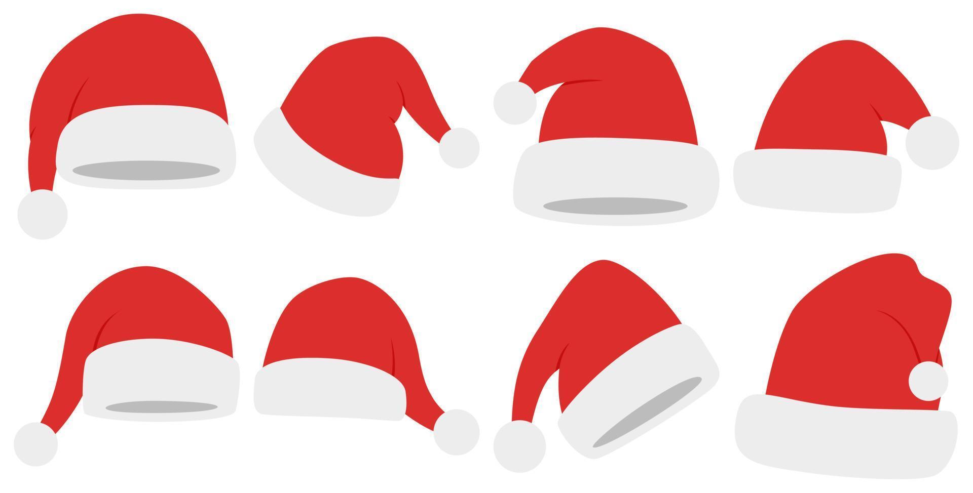 conjunto, de, santa claus, sombrero, aislado, blanco, plano de fondo vector