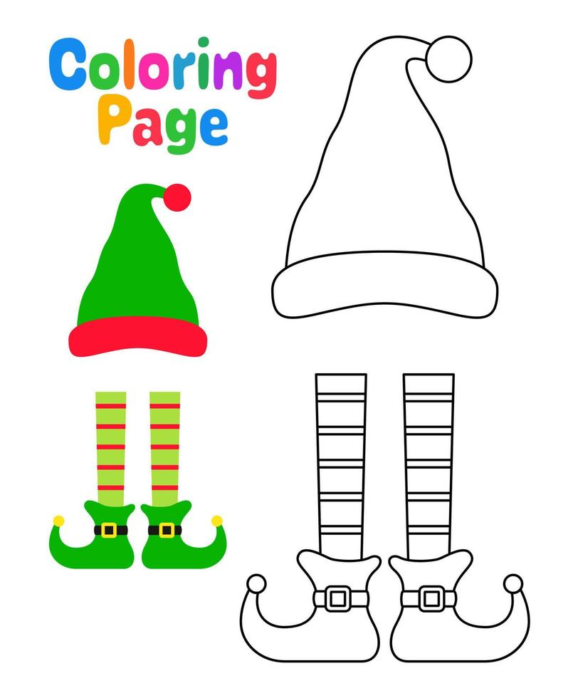 Coloring page with Elf hat and shoes for kids vector