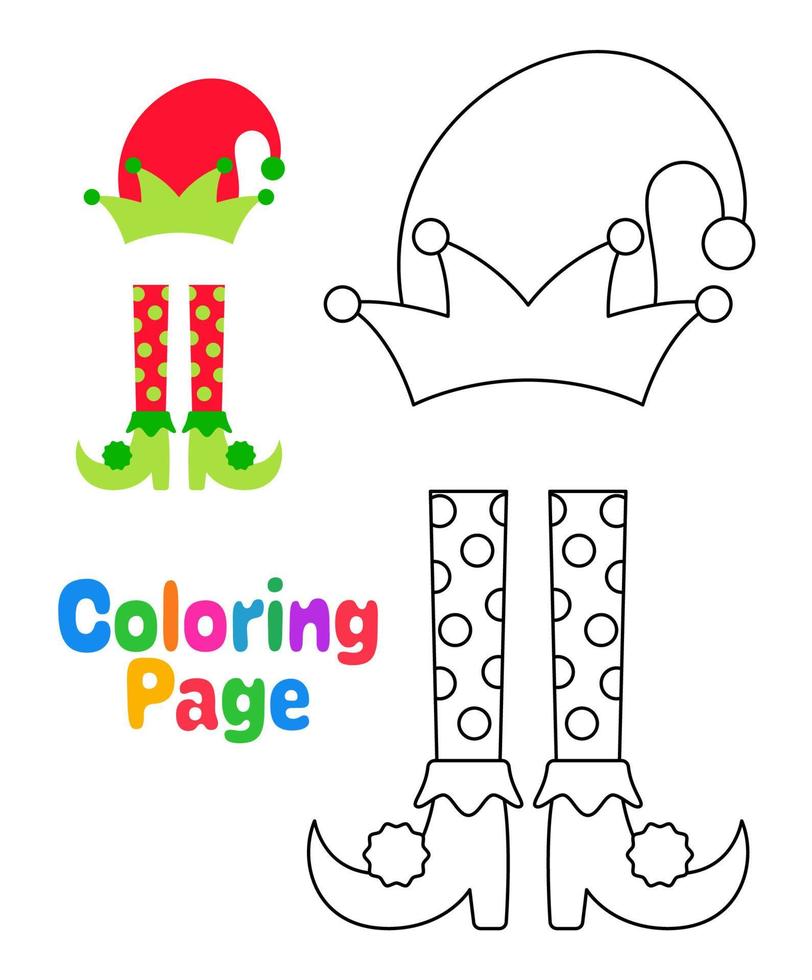 Coloring page with Elf hat and shoes for kids vector