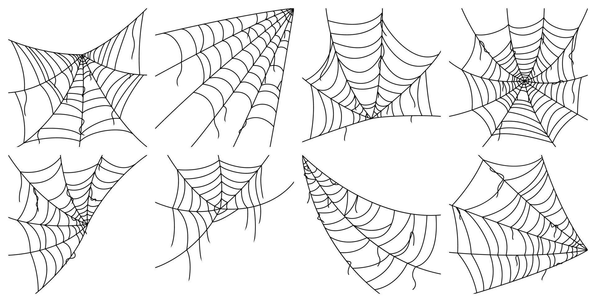 conjunto de tela de araña aislado sobre fondo blanco vector