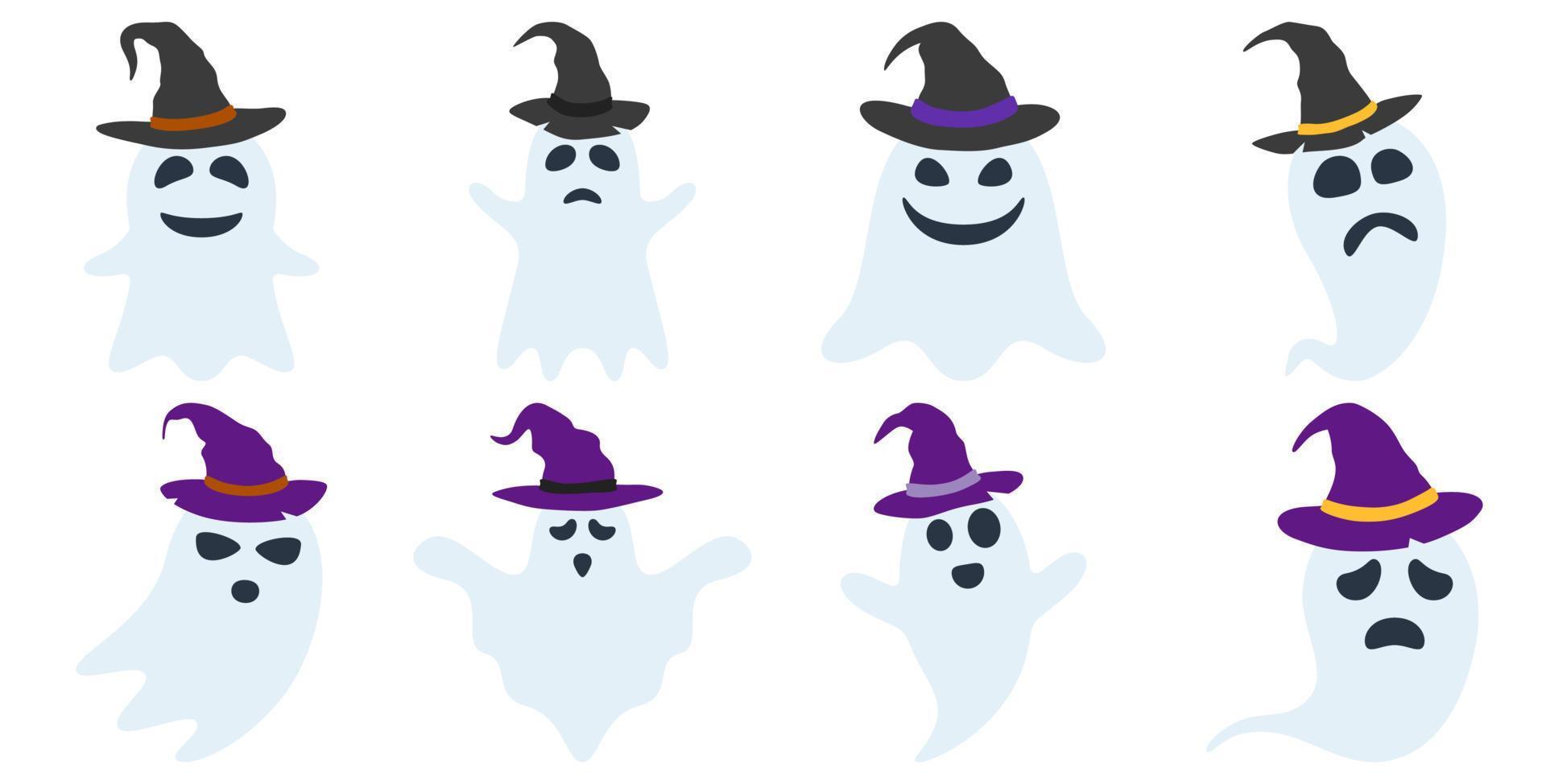 conjunto de fantasma con sombrero aislado sobre fondo blanco vector