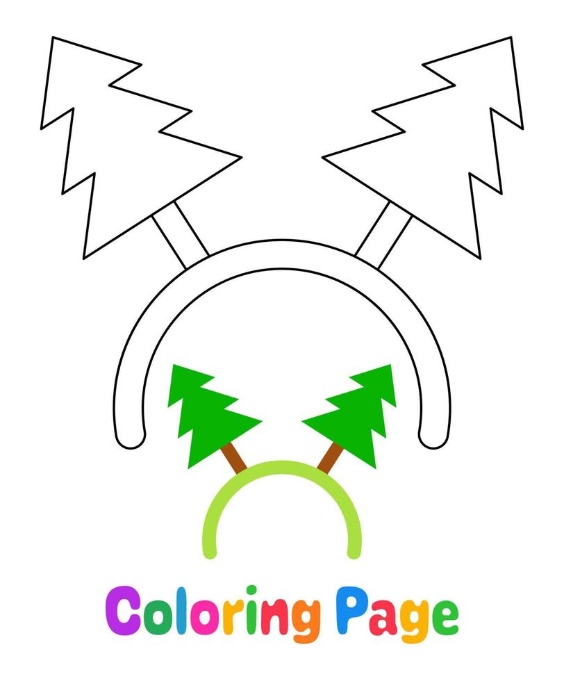 Coloring page with Christmas tree headband for kids vector