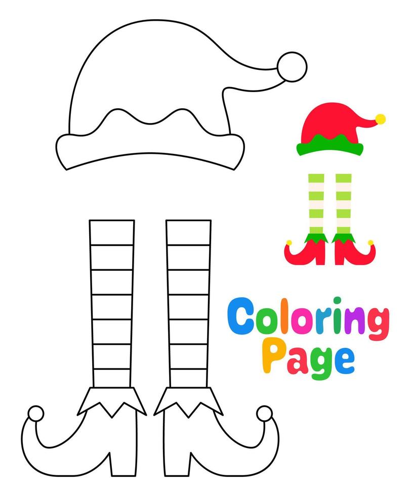 Coloring page with Elf hat and shoes for kids vector