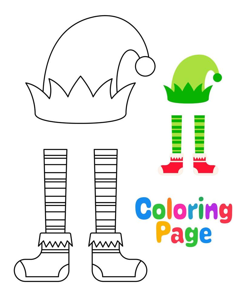 Coloring page with Elf hat and shoes for kids vector