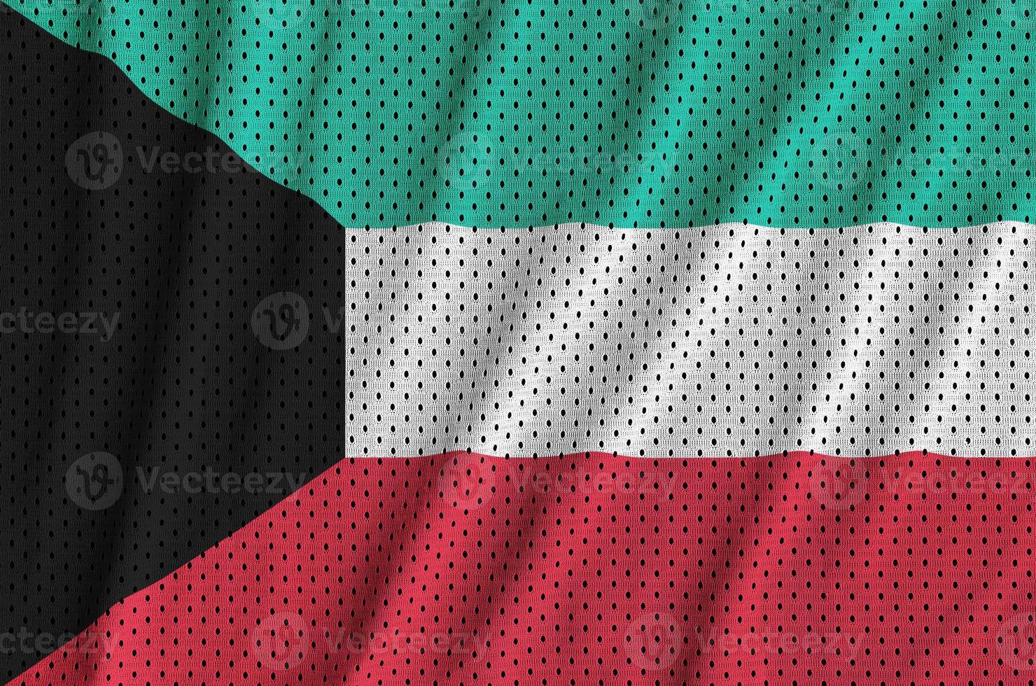 Kuwait flag printed on a polyester nylon sportswear mesh fabric photo