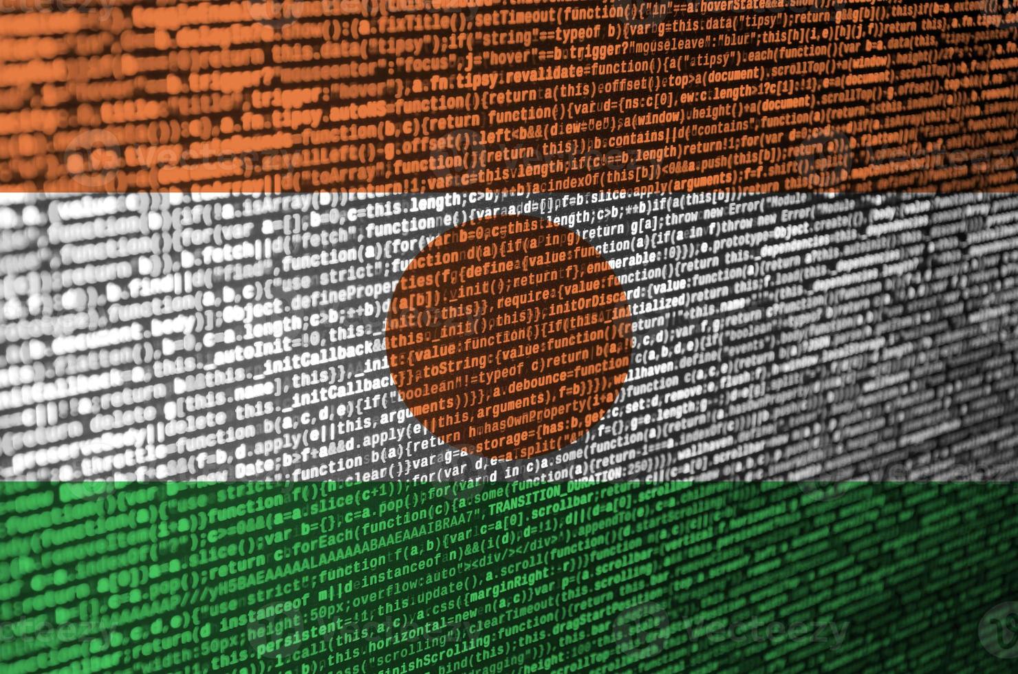 Niger flag is depicted on the screen with the program code. The concept of modern technology and site development photo