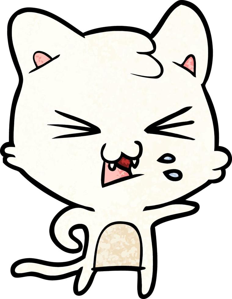 Retro grunge texture cartoon cat spitting vector