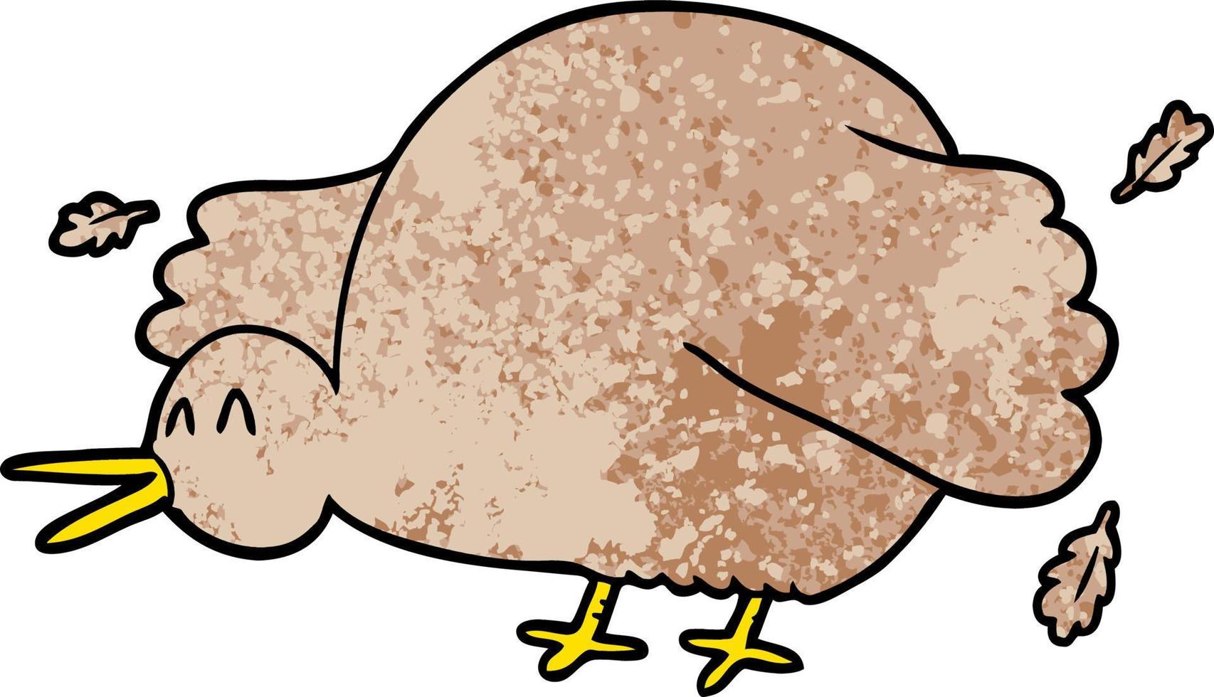 Retro grunge texture cartoon cute kiwi bird vector