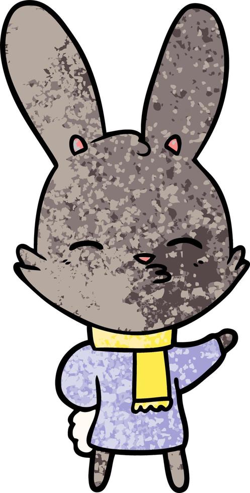 Retro grunge texture cartoon curious rabbit vector