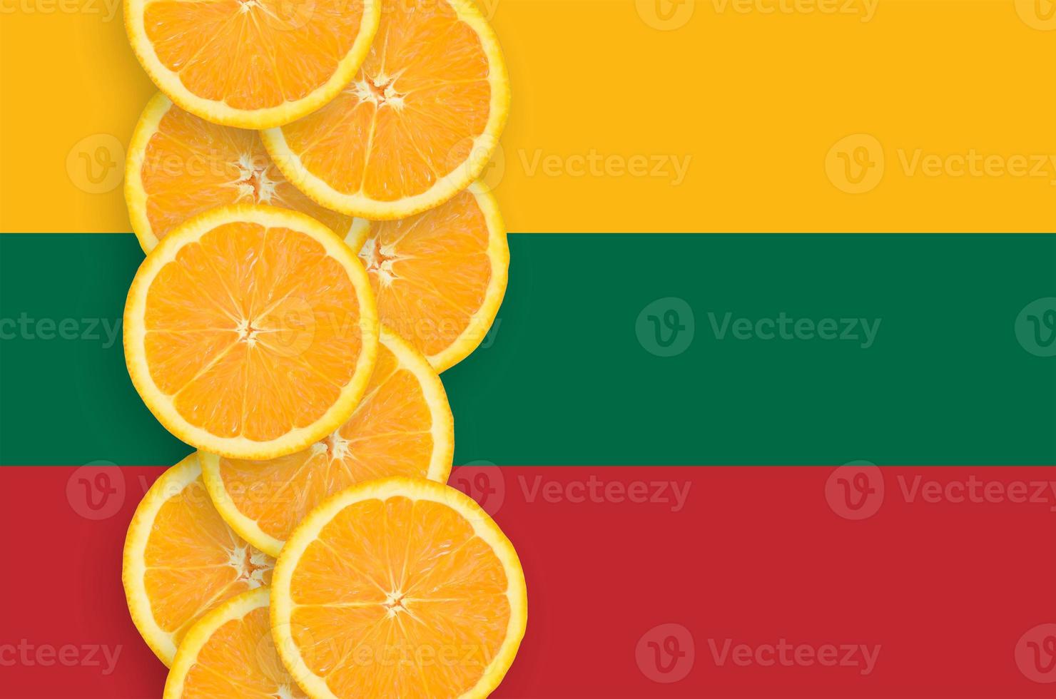 Lithuania flag and citrus fruit slices vertical row photo