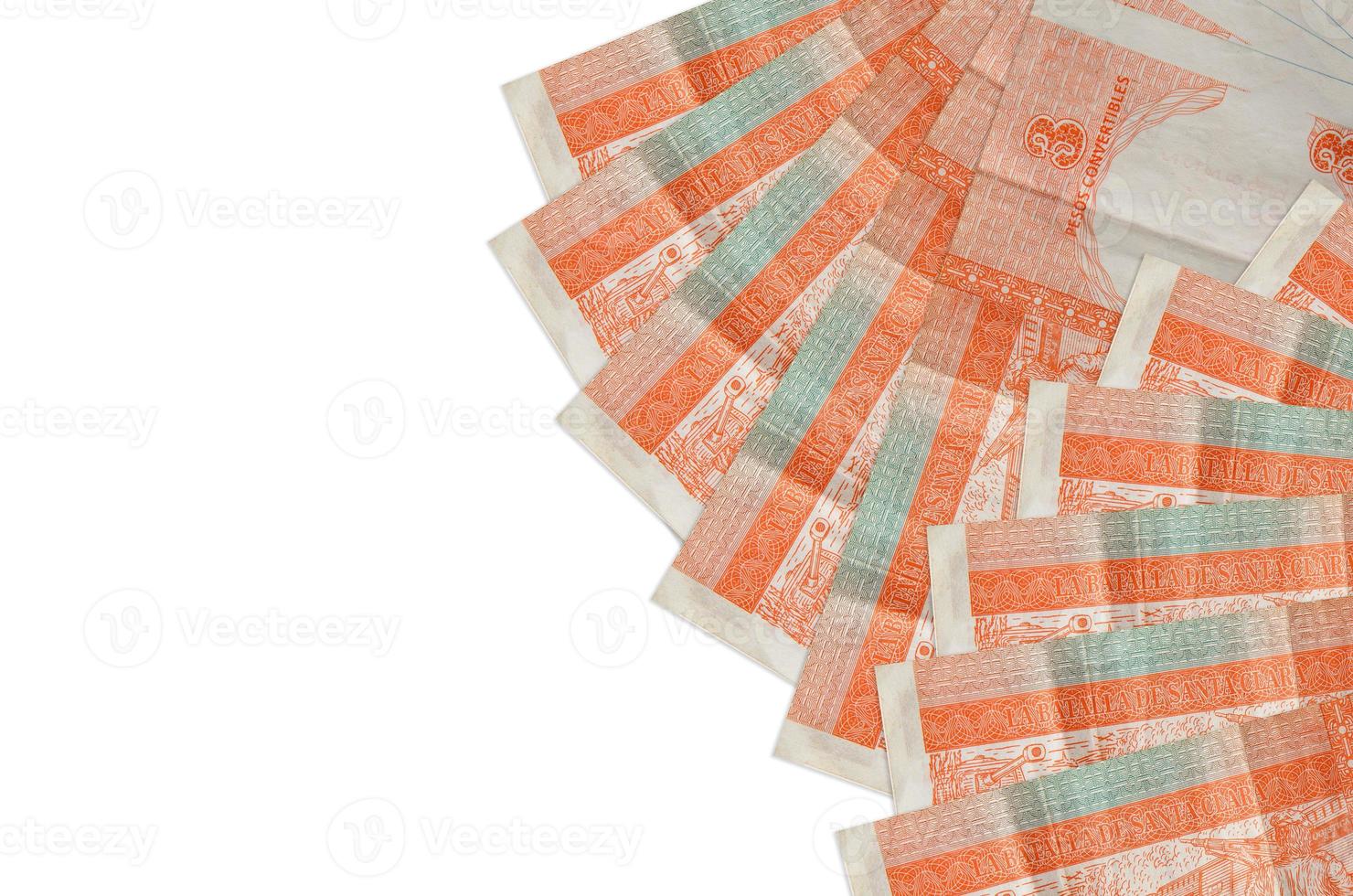 3 cuban pesos convertibles bills lies isolated on white background with copy space. Rich life conceptual background photo