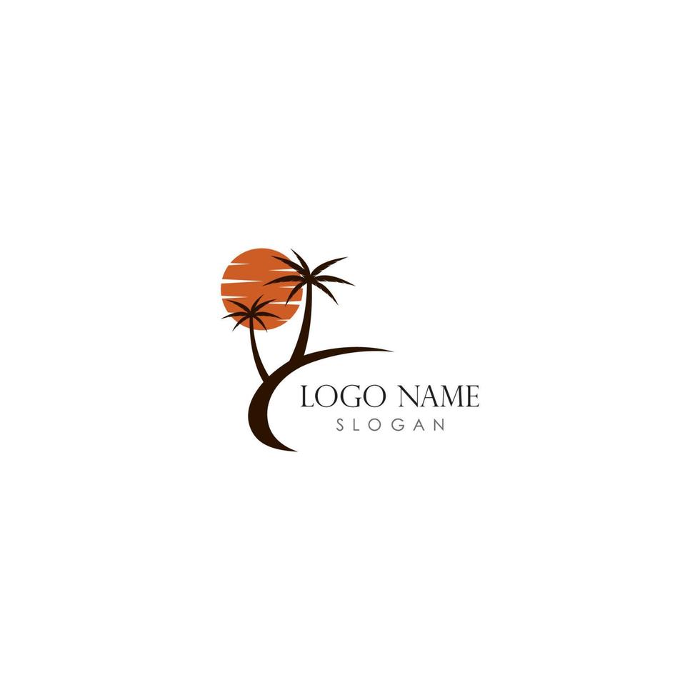 sunset logo template with 2 coconut tree vector icon illustration design