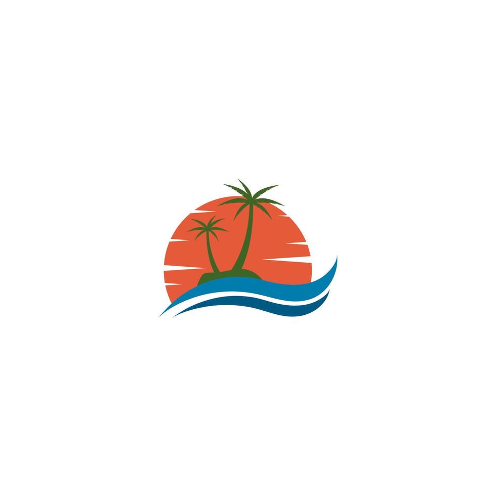 sunset logo template with 2 coconut tree vector icon illustration design