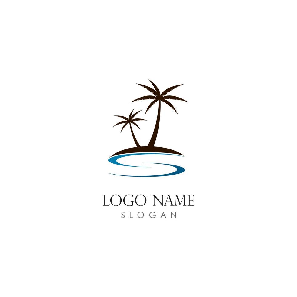 sunset logo template with 2 coconut tree vector icon illustration design