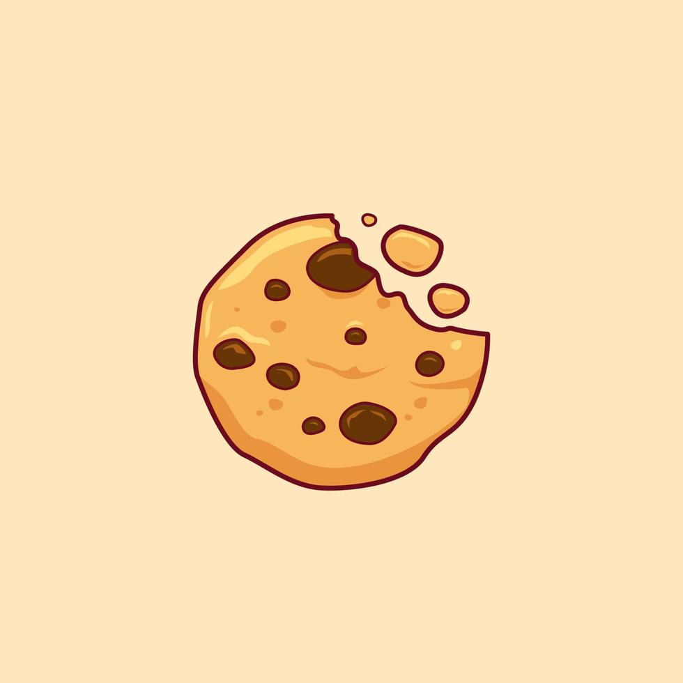 ilustración de galleta con chispas de chocolate mordida vector