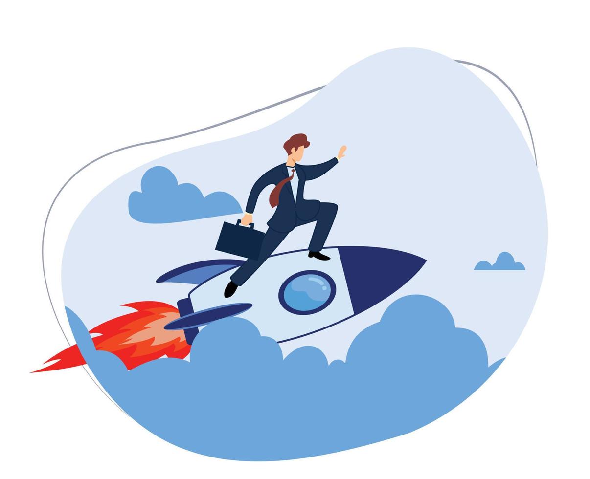 vector illustration of businessman on a rocket. see business opportunities. launch a business. flat design vector illustration