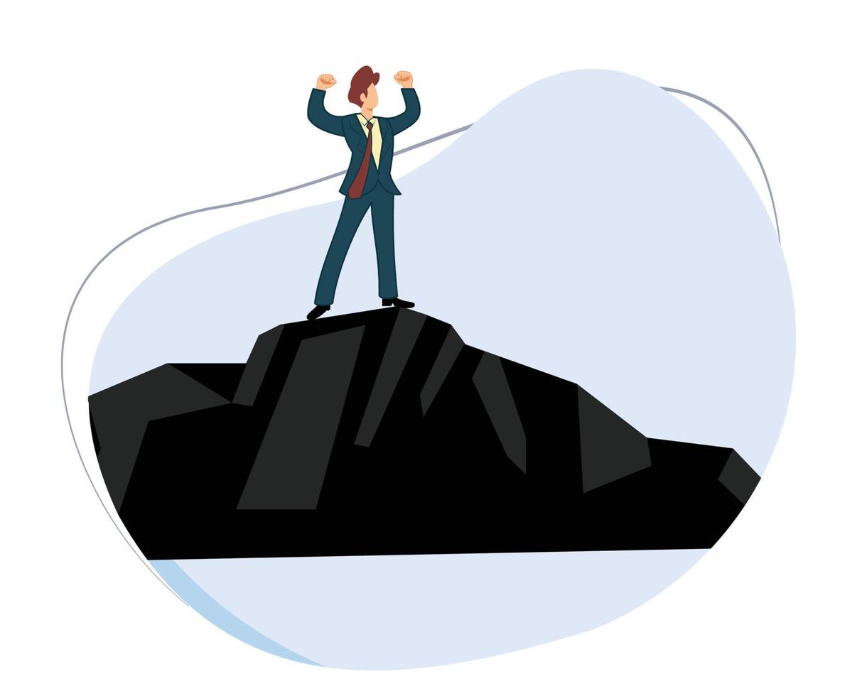 businessman standing on top of rock. flat design vector illustration