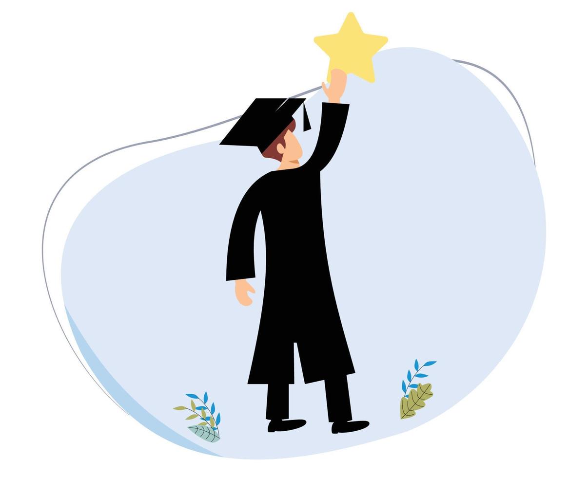 bachelor reaching for the stars. successful student. graduate from school. flat design vector