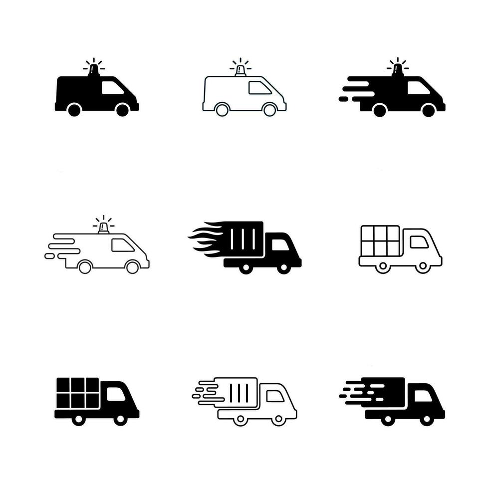 conjunto de plantillas de diseño de icono de ambulancia y camión vector